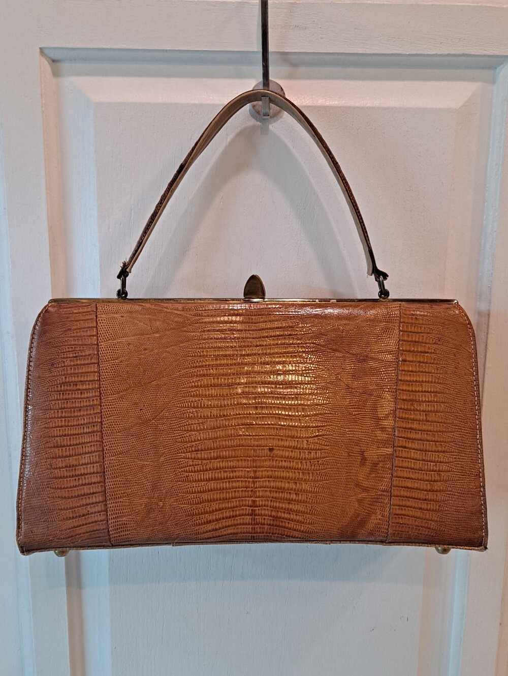 Life Stride Vintage 50s 60s Tan Lizard-Texture Leather Top-Handle Satchel